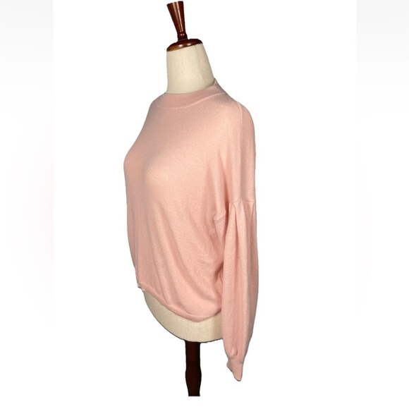 Garnet Hill 100% Cashmere Puff Sleeve Knit Sweater Boat Neck Size Large In Pink - Picture 2 of 8